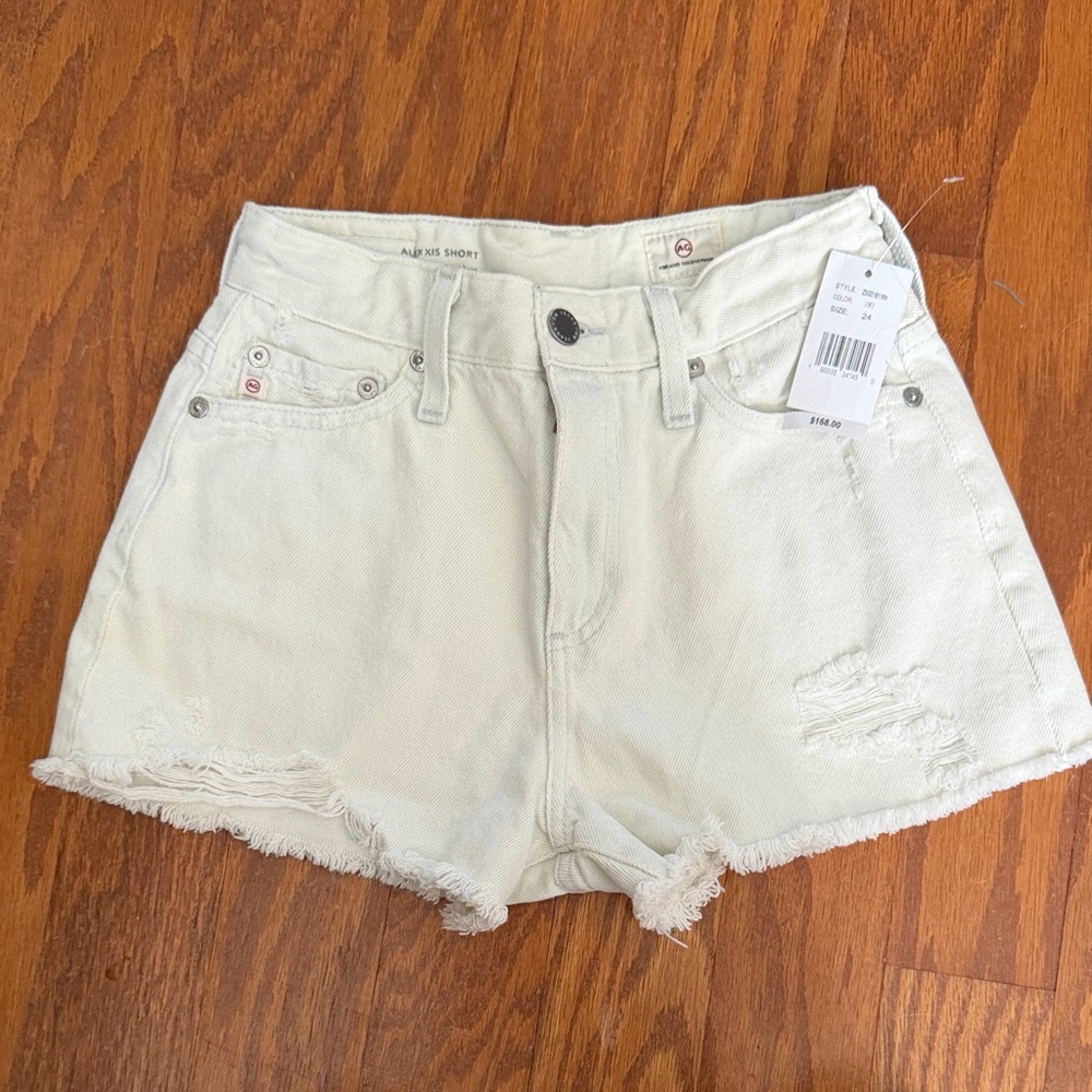AG Adriano Goldschmied Cream Distressed Jean Shorts
